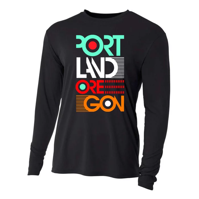 Portland Oregon Retro Typography Cooling Performance Long Sleeve Crew