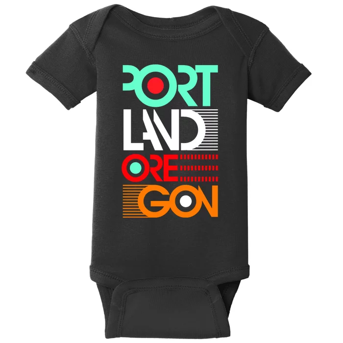 Portland Oregon Retro Typography Baby Bodysuit