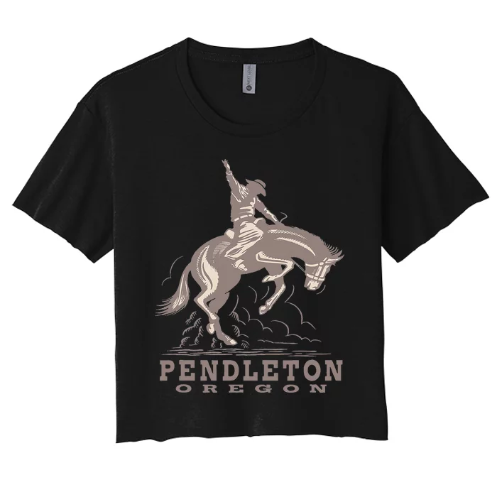 Pendleton Oregon Rodeo Cowboy Horse Women's Crop Top Tee