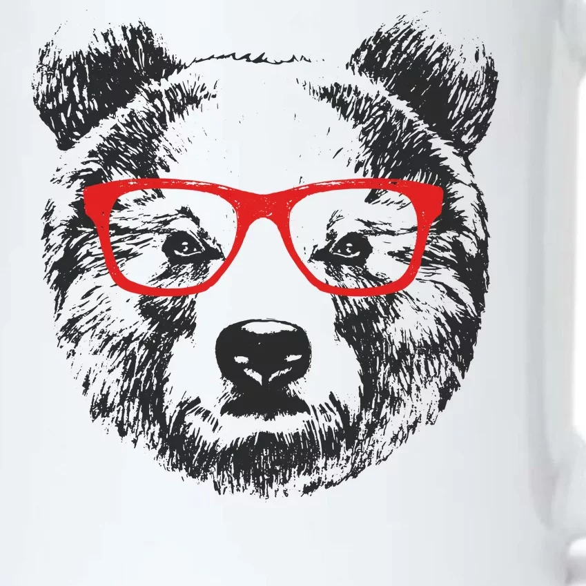 Portrait of Bear with glasses Black Color Changing Mug