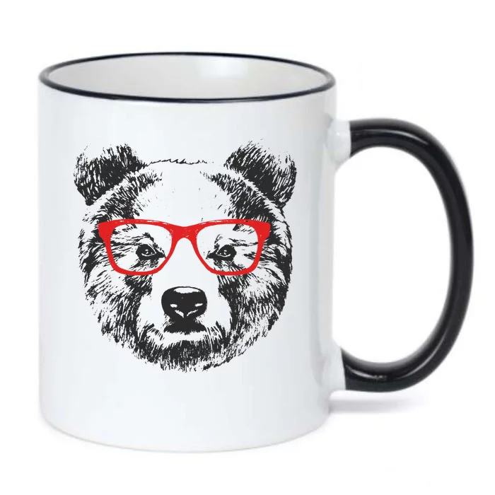 Portrait of Bear with glasses Black Color Changing Mug