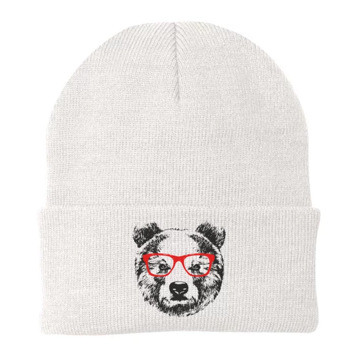 Portrait of Bear with glasses Knit Cap Winter Beanie