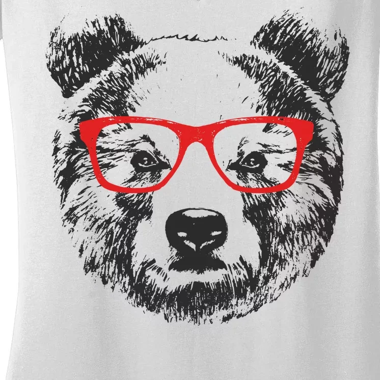 Portrait of Bear with glasses Women's V-Neck T-Shirt