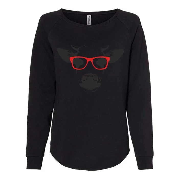 Portrait of Cow with glasses Womens California Wash Sweatshirt