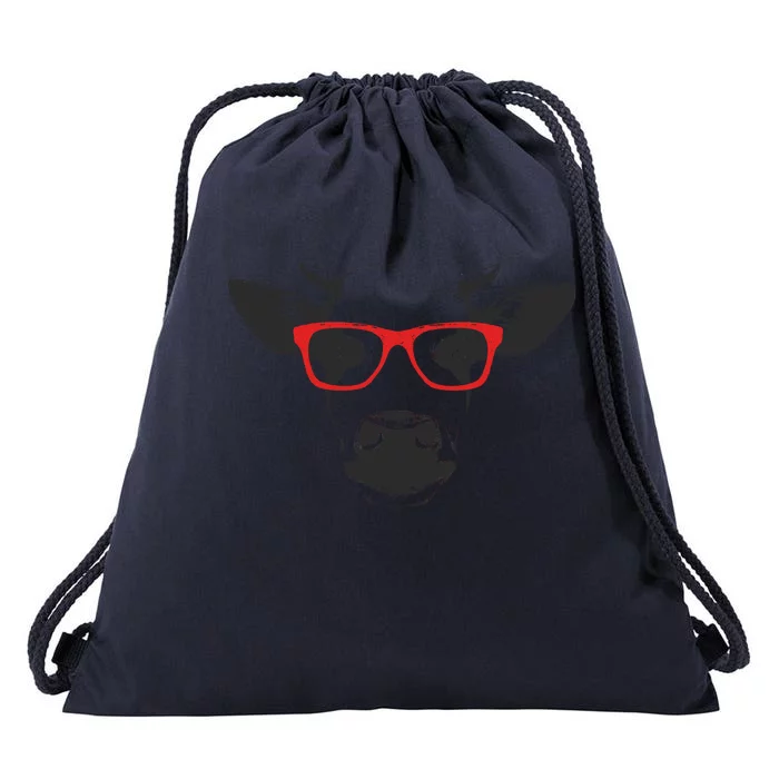 Portrait of Cow with glasses Drawstring Bag