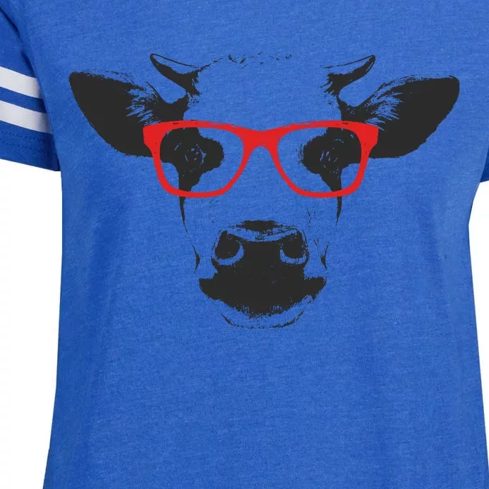 Portrait of Cow with glasses Enza Ladies Jersey Football T-Shirt