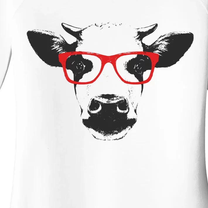 Portrait of Cow with glasses Women's Perfect Tri Tunic Long Sleeve Shirt