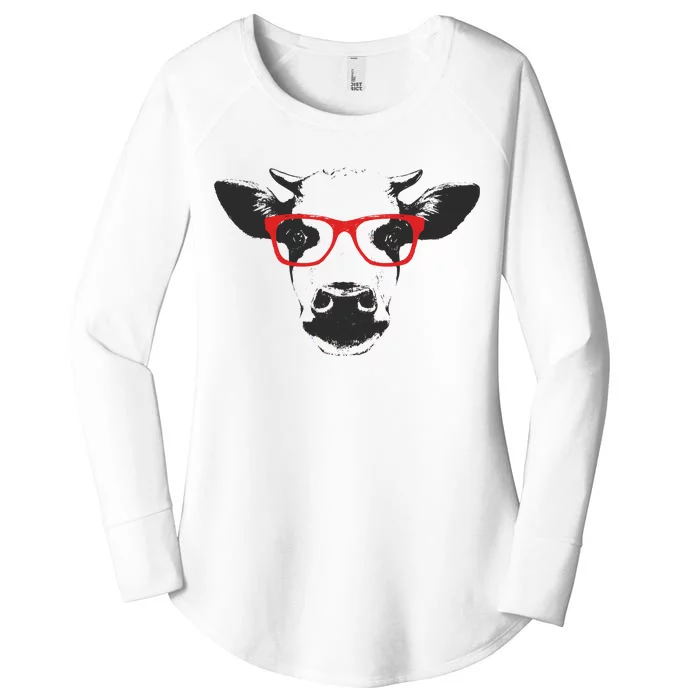 Portrait of Cow with glasses Women's Perfect Tri Tunic Long Sleeve Shirt