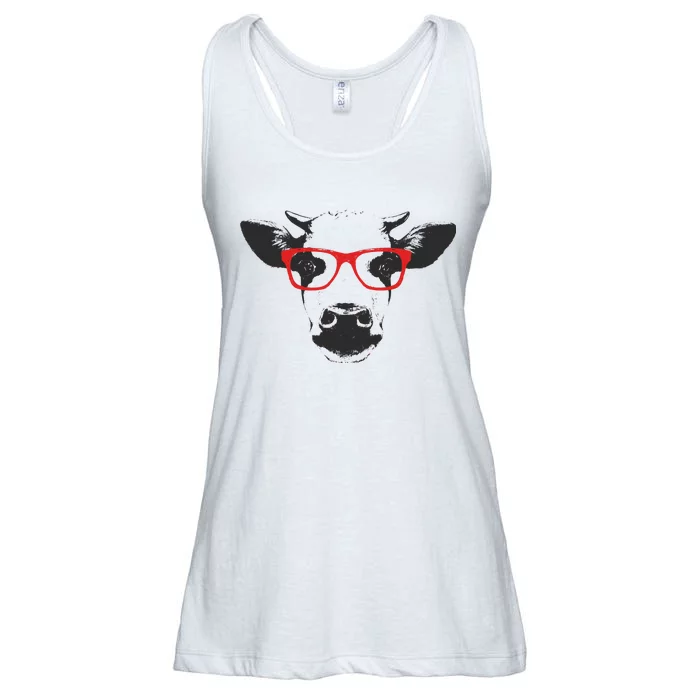 Portrait of Cow with glasses Ladies Essential Flowy Tank