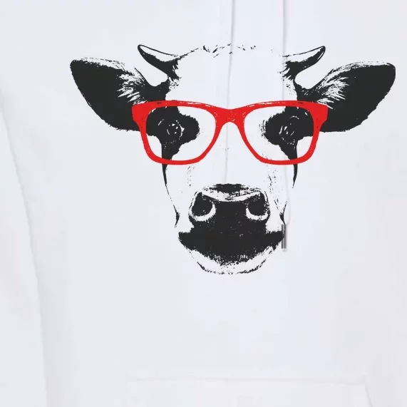 Portrait of Cow with glasses Premium Hoodie