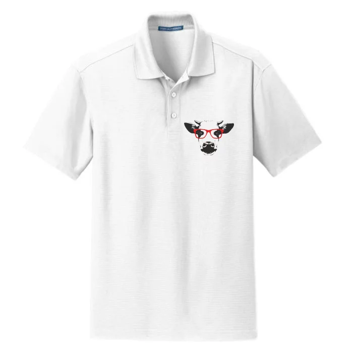 Portrait of Cow with glasses Dry Zone Grid Performance Polo