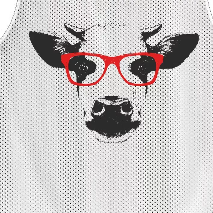 Portrait of Cow with glasses Mesh Reversible Basketball Jersey Tank