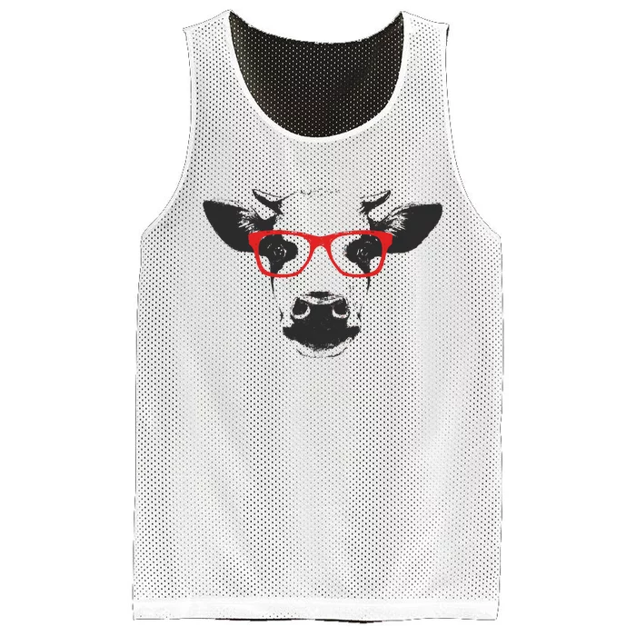 Portrait of Cow with glasses Mesh Reversible Basketball Jersey Tank