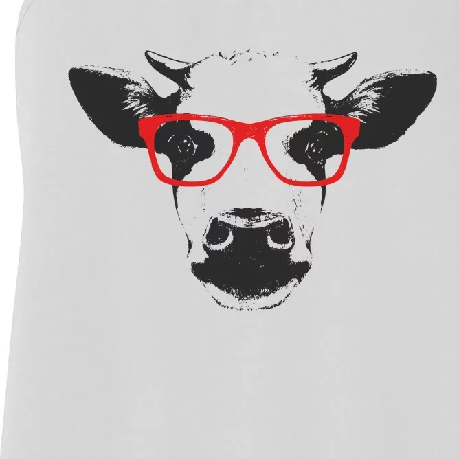 Portrait of Cow with glasses Women's Racerback Tank