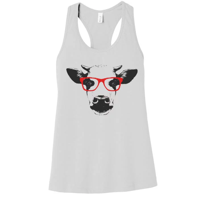 Portrait of Cow with glasses Women's Racerback Tank