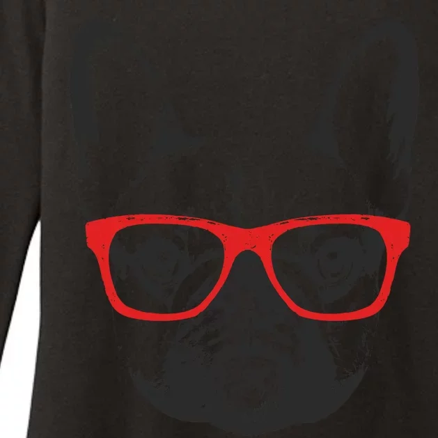 Portrait of French Bulldog with glasses Womens CVC Long Sleeve Shirt