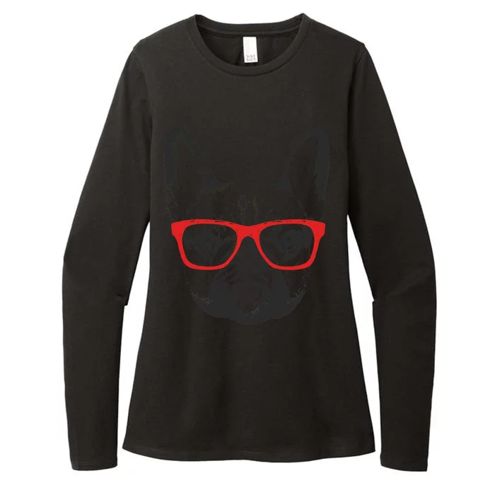 Portrait of French Bulldog with glasses Womens CVC Long Sleeve Shirt