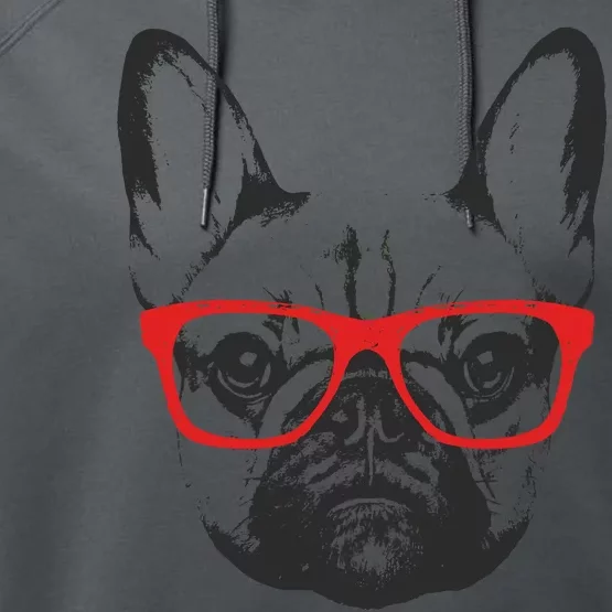 Portrait of French Bulldog with glasses Performance Fleece Hoodie