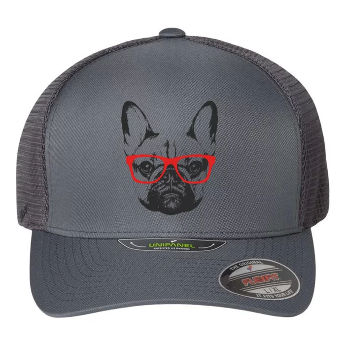 Portrait of French Bulldog with glasses Flexfit Unipanel Trucker Cap