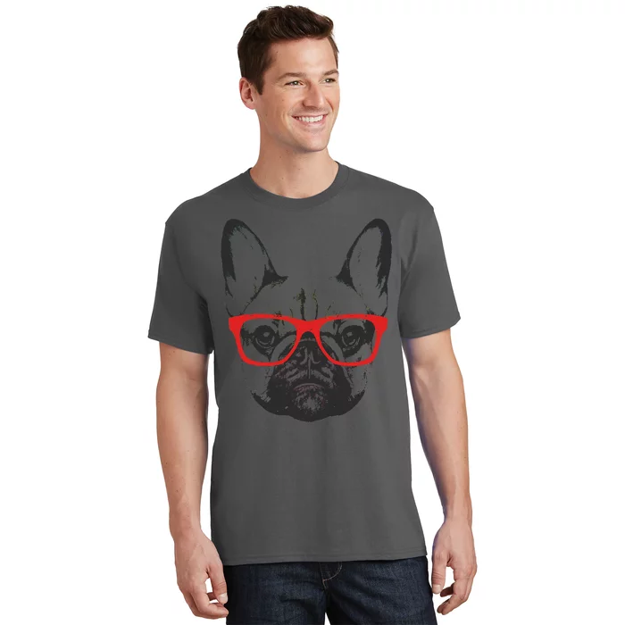 Portrait of French Bulldog with glasses T-Shirt | TeeShirtPalace