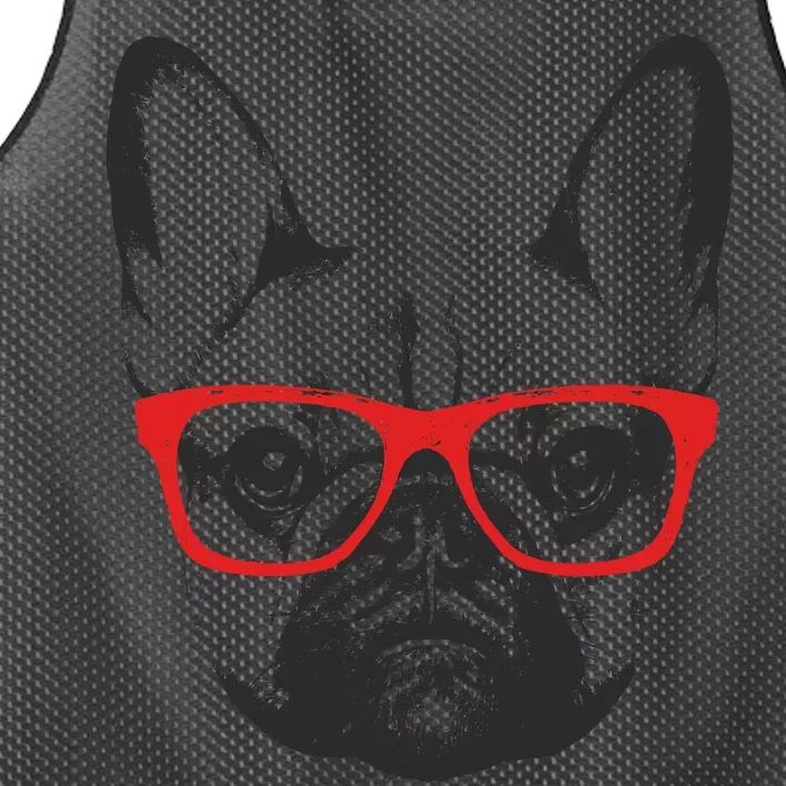 Portrait of French Bulldog with glasses Mesh Reversible Basketball Jersey Tank