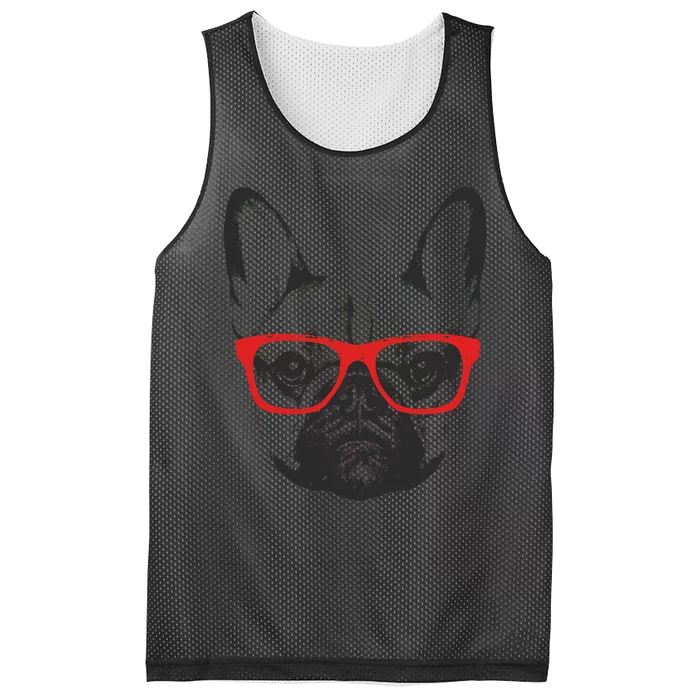 Portrait of French Bulldog with glasses Mesh Reversible Basketball Jersey Tank