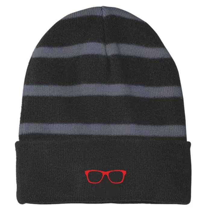 Portrait of French Bulldog with glasses Striped Beanie with Solid Band