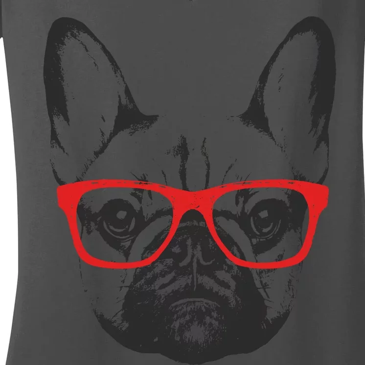 Portrait of French Bulldog with glasses Women's V-Neck T-Shirt