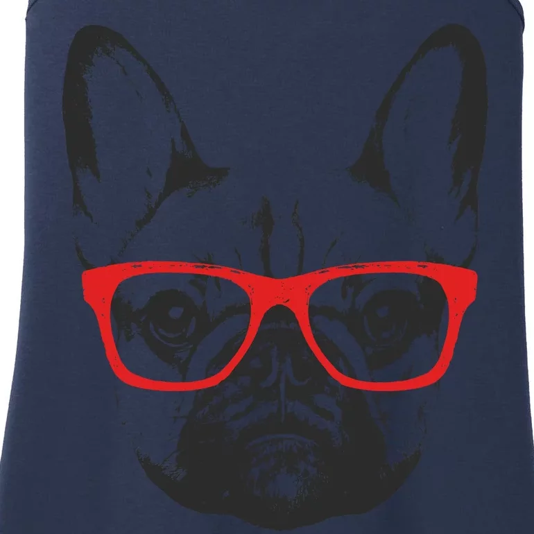 Portrait of French Bulldog with glasses Ladies Essential Tank