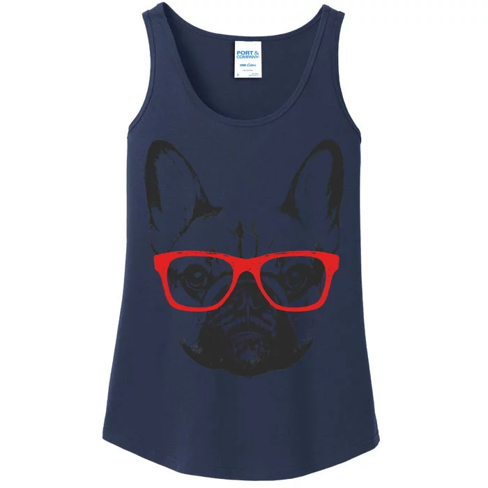 Portrait of French Bulldog with glasses Ladies Essential Tank