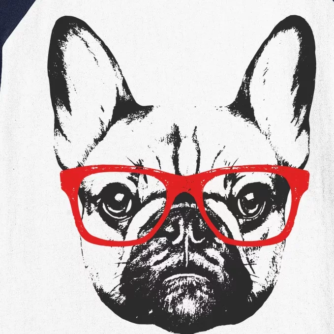 Portrait of French Bulldog with glasses Baseball Sleeve Shirt