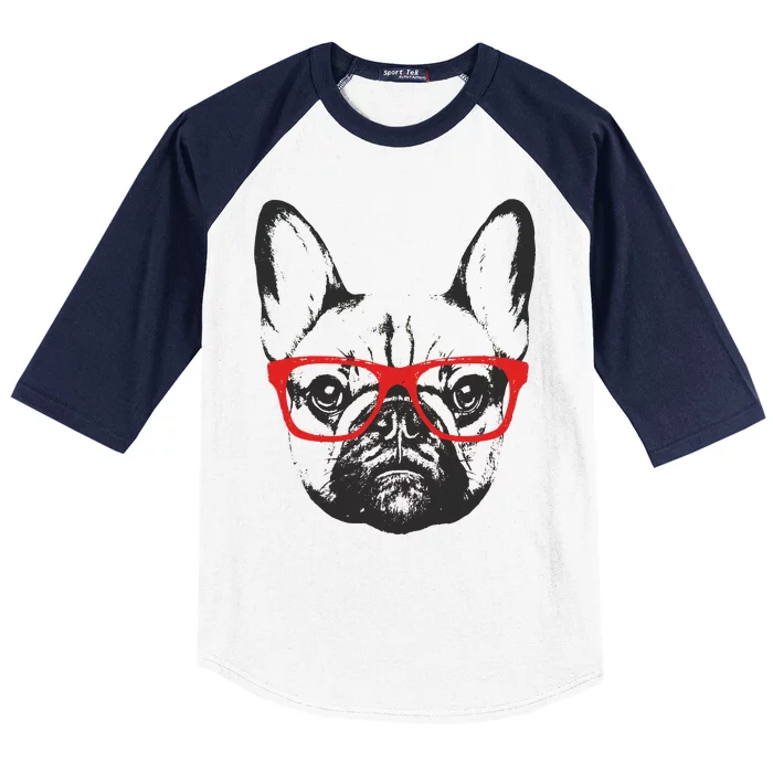 Portrait of French Bulldog with glasses Baseball Sleeve Shirt