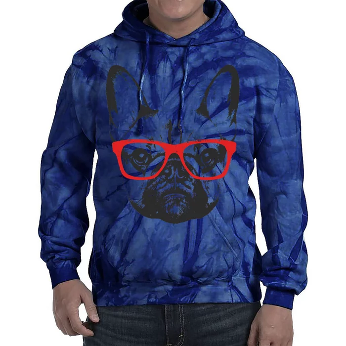 Portrait of French Bulldog with glasses Tie Dye Hoodie