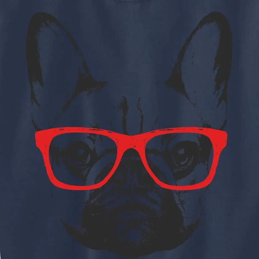 Portrait of French Bulldog with glasses Kids Sweatshirt