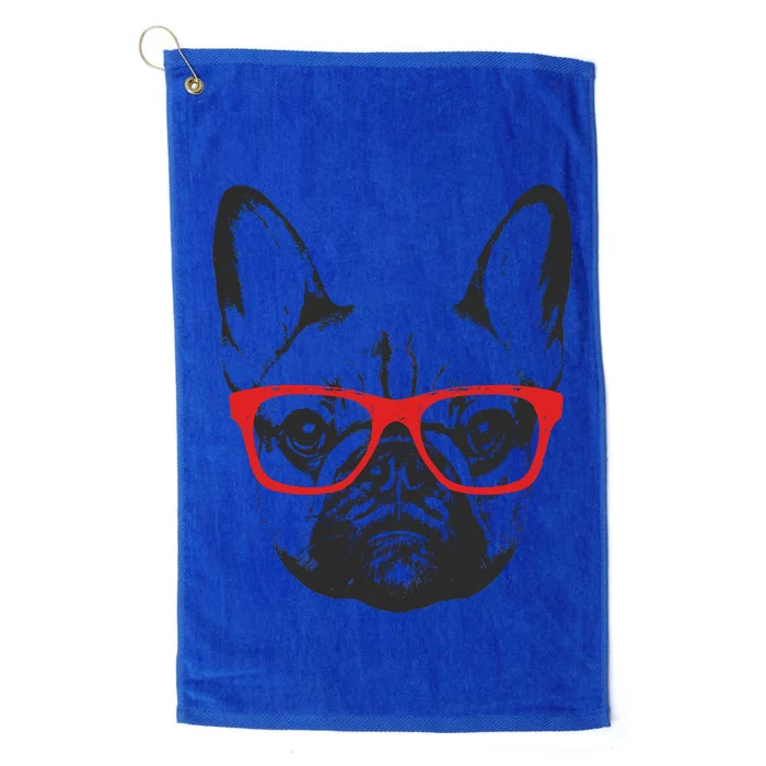 Portrait of French Bulldog with glasses Platinum Collection Golf Towel