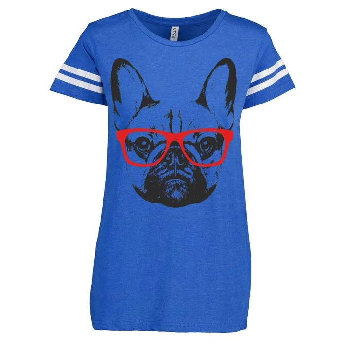 Portrait of French Bulldog with glasses Enza Ladies Jersey Football T-Shirt