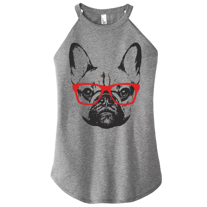 Portrait of French Bulldog with glasses Women’s Perfect Tri Rocker Tank