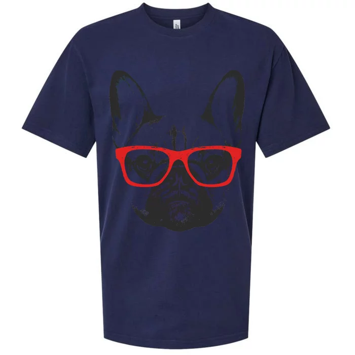 Portrait of French Bulldog with glasses Sueded Cloud Jersey T-Shirt