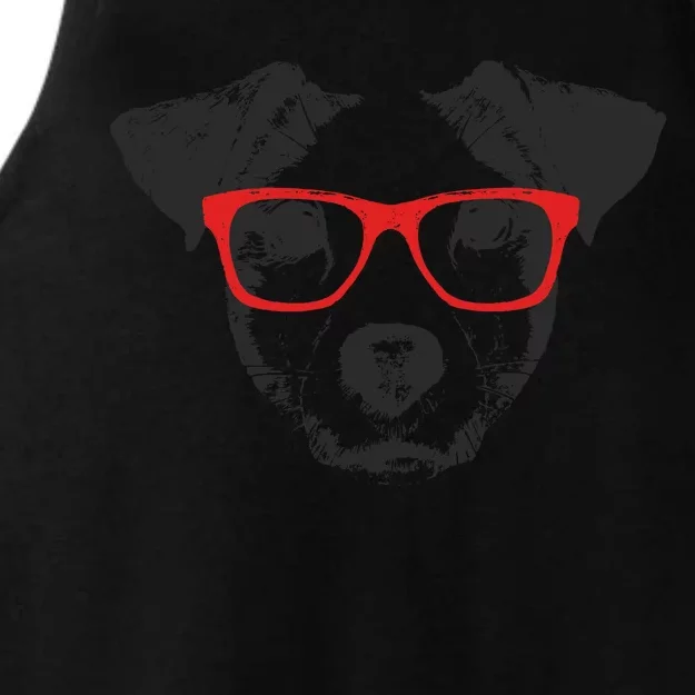 Portrait of Jack Russell with glasses Ladies Tri-Blend Wicking Tank