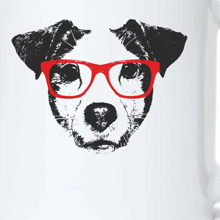 Portrait of Jack Russell with glasses Black Color Changing Mug