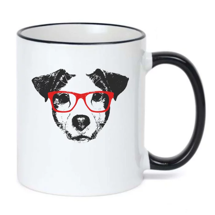 Portrait of Jack Russell with glasses Black Color Changing Mug