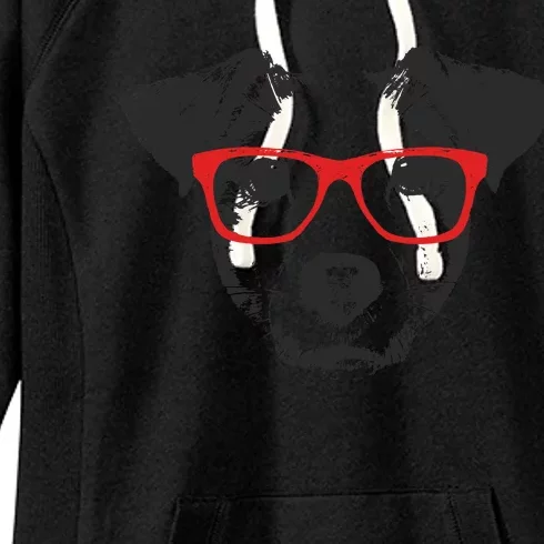 Portrait of Jack Russell with glasses Women's Fleece Hoodie