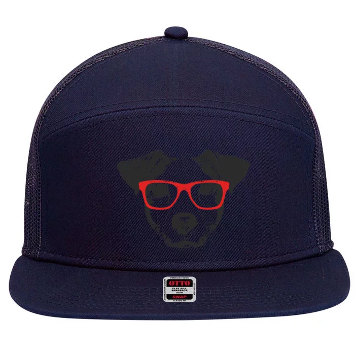 Portrait of Jack Russell with glasses 7 Panel Mesh Trucker Snapback Hat