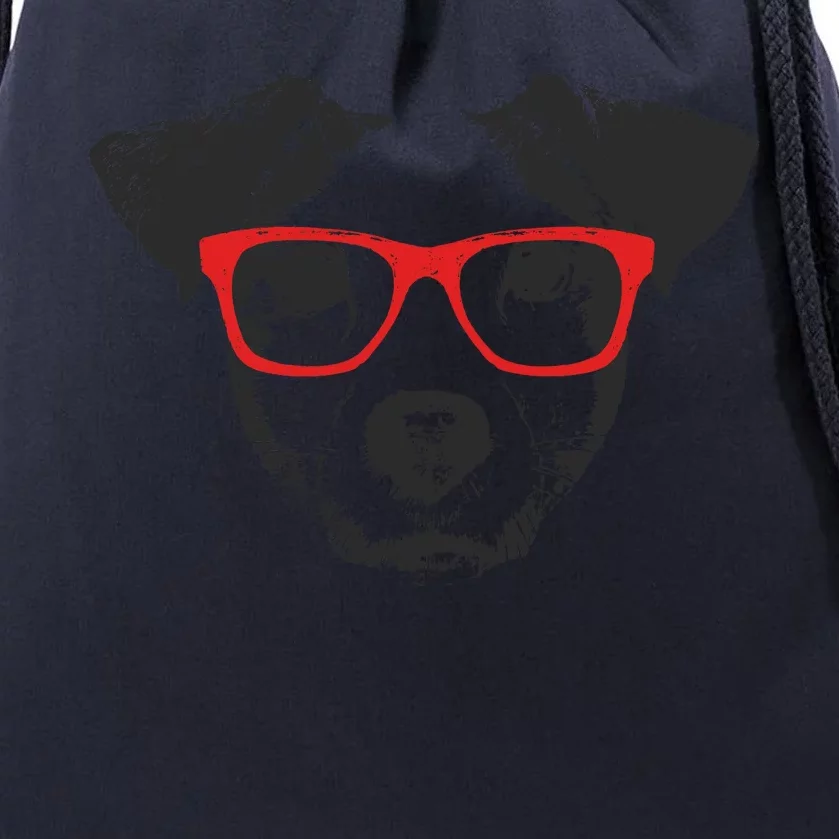 Portrait of Jack Russell with glasses Drawstring Bag