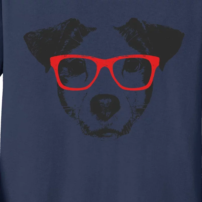 Portrait of Jack Russell with glasses Kids Long Sleeve Shirt