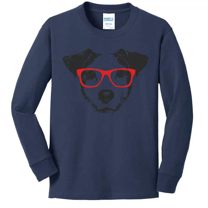 Portrait of Jack Russell with glasses Kids Long Sleeve Shirt