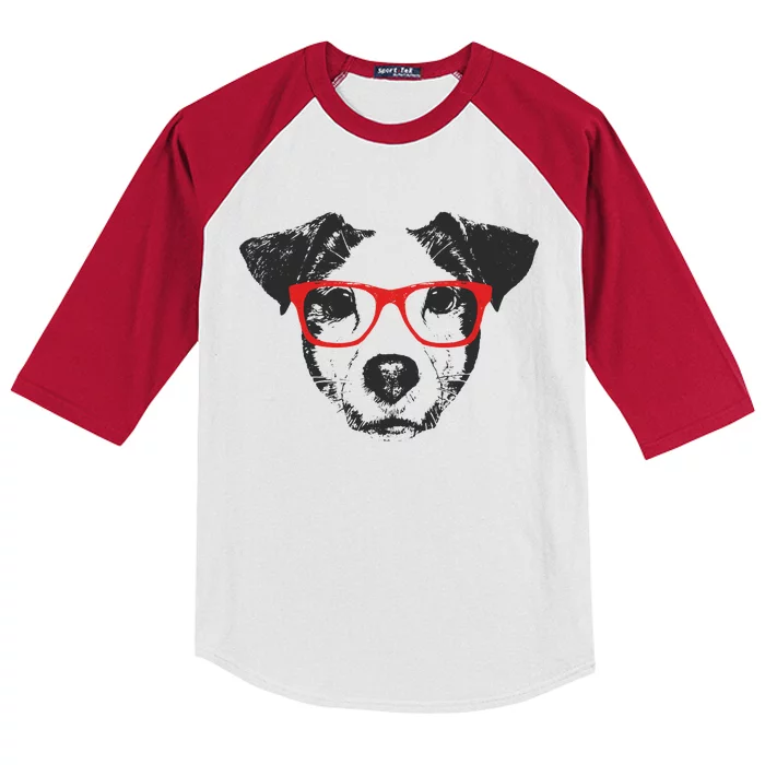 Portrait of Jack Russell with glasses Kids Colorblock Raglan Jersey