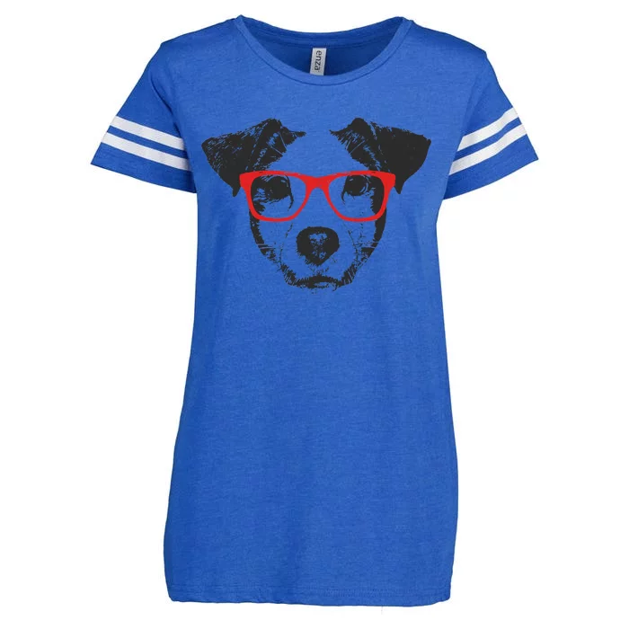 Portrait of Jack Russell with glasses Enza Ladies Jersey Football T-Shirt