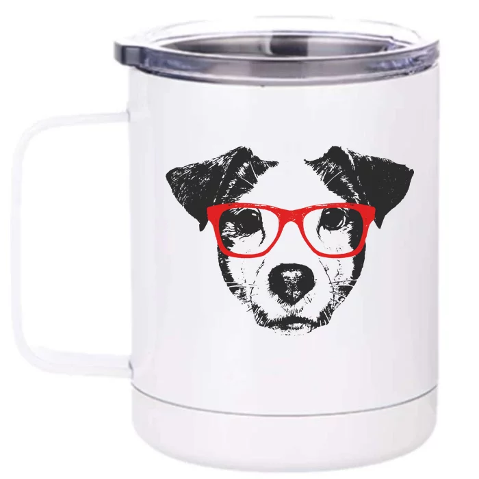 Portrait of Jack Russell with glasses Front & Back 12oz Stainless Steel Tumbler Cup