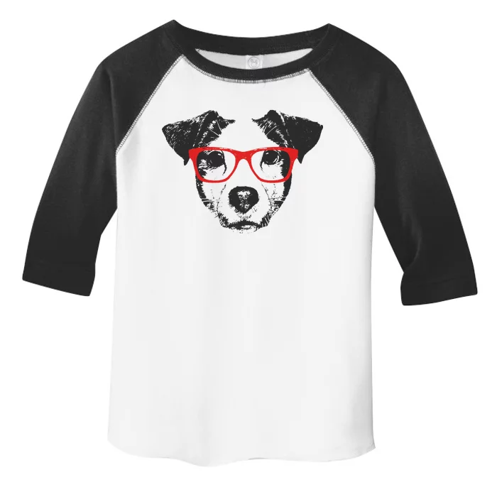 Portrait of Jack Russell with glasses Toddler Fine Jersey T-Shirt